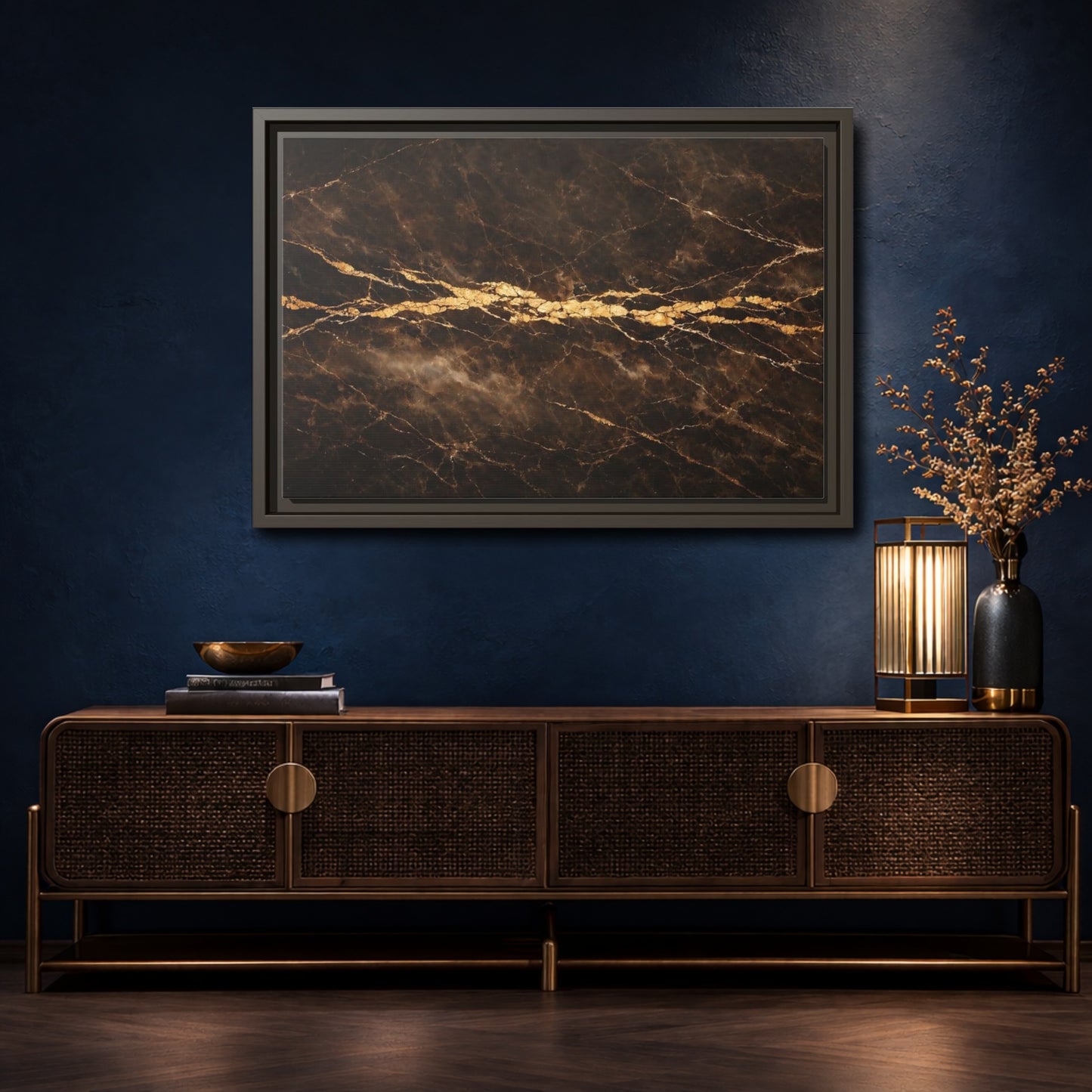 Mockup 4. Abstract Marble Texture Brown Gold Marble shown as stretched canvas wall art