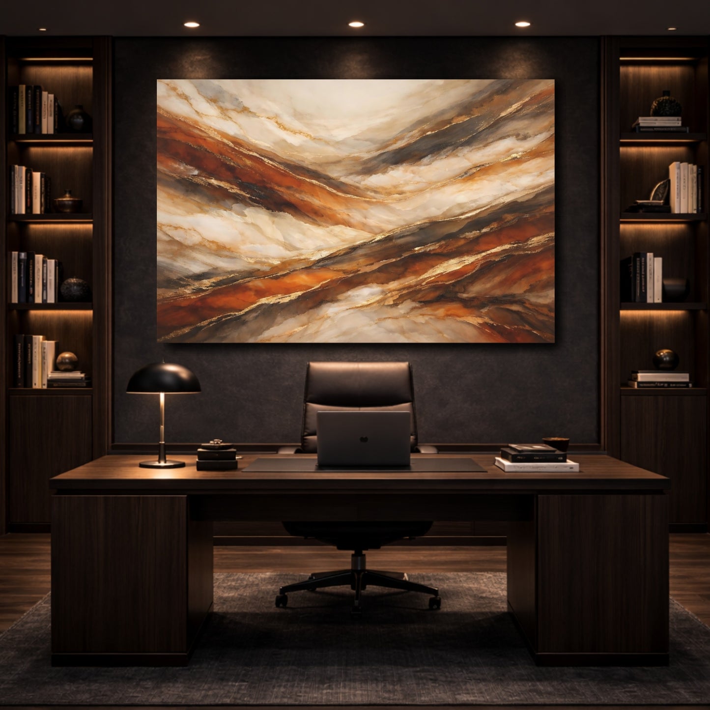 Mockup 4. Abstract Marble Texture Brown Gold Marble shown as stretched canvas wall art