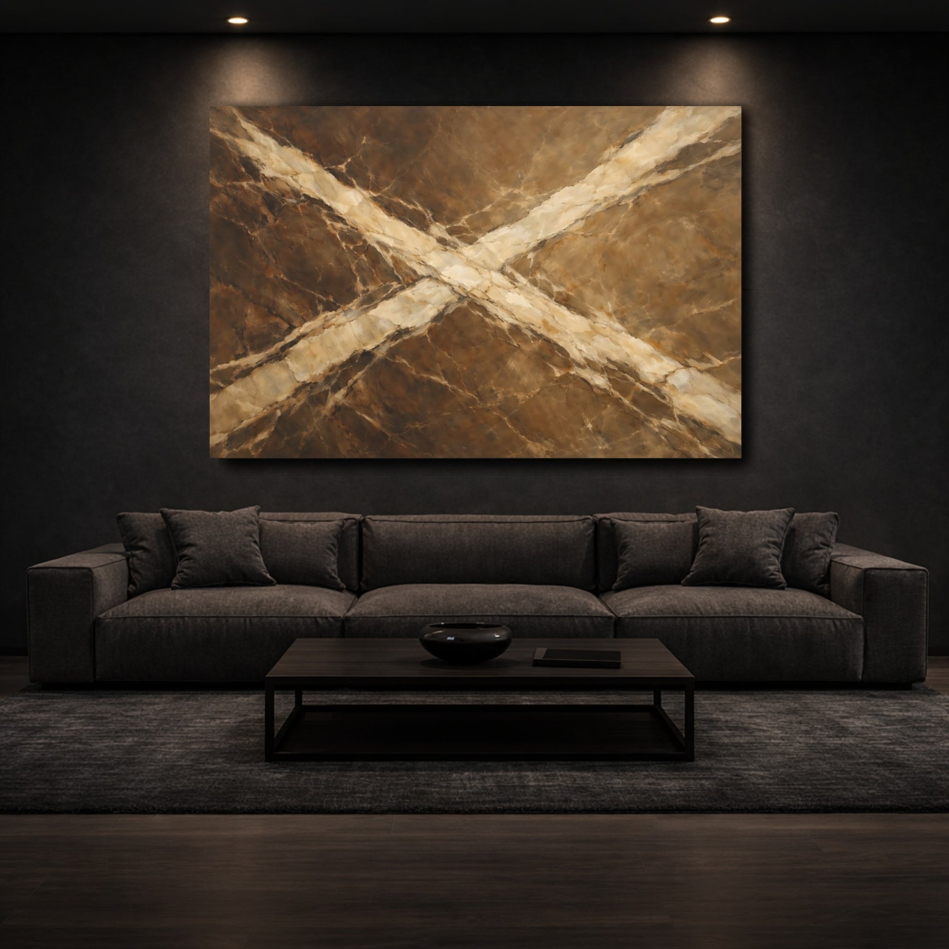 Mockup 2. Abstract Marble Texture Brown Marble shown as stretched canvas wall art