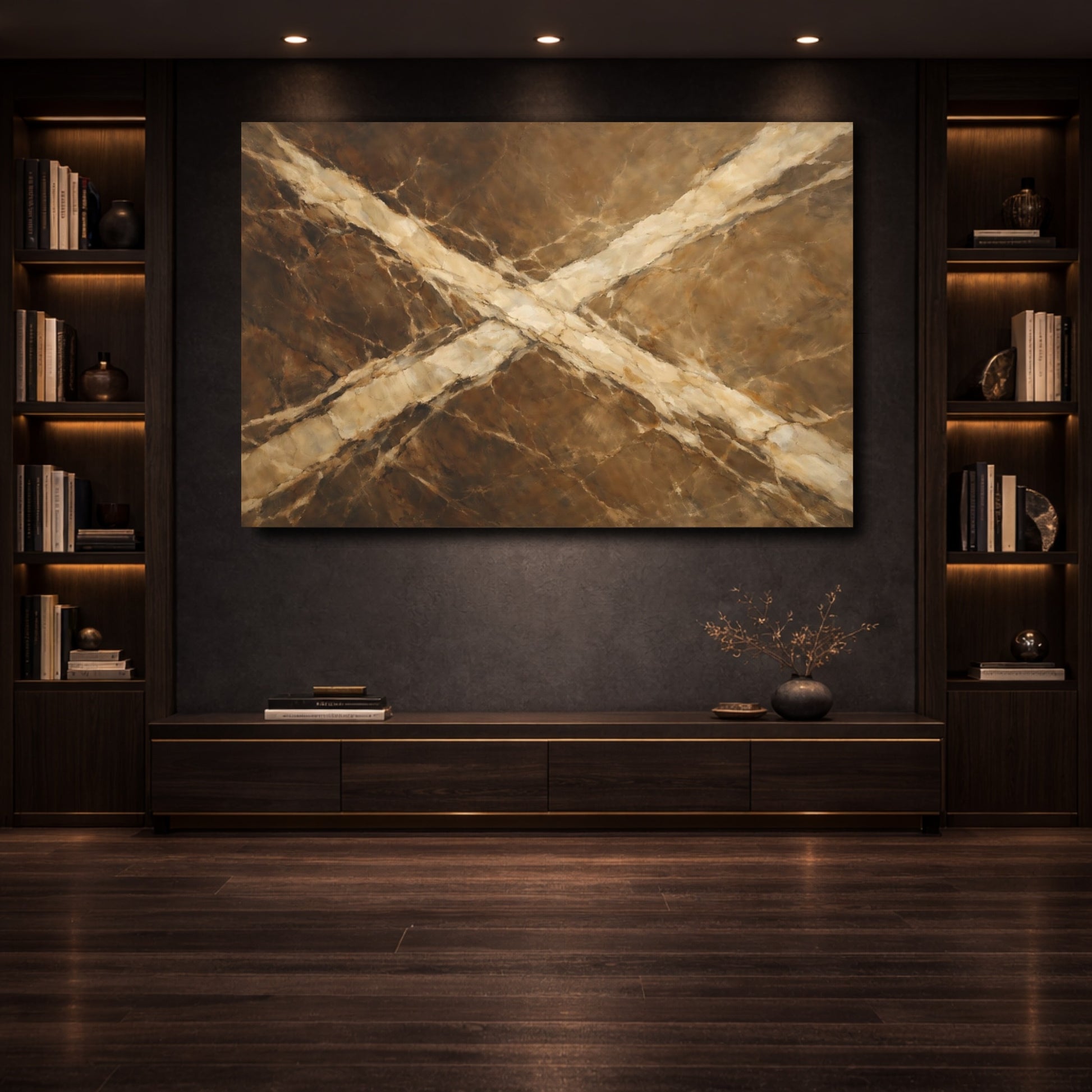 Mockup 3. Abstract Marble Texture Brown Marble shown as stretched canvas wall art