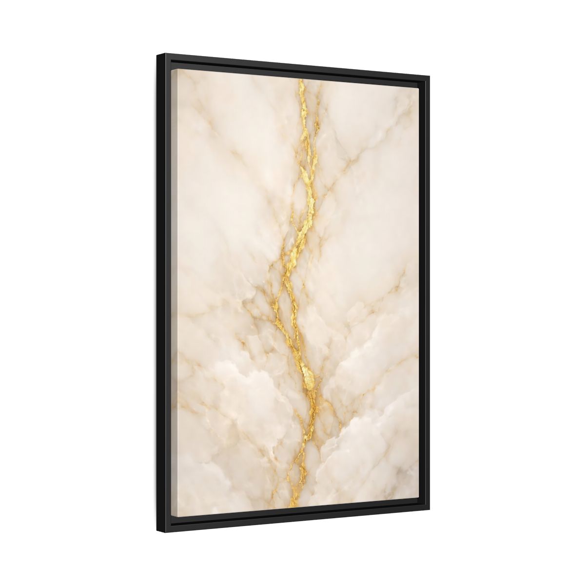Side Mockup 14. Abstract Marble Texture Cream And Gold shown as stretched canvas wall art