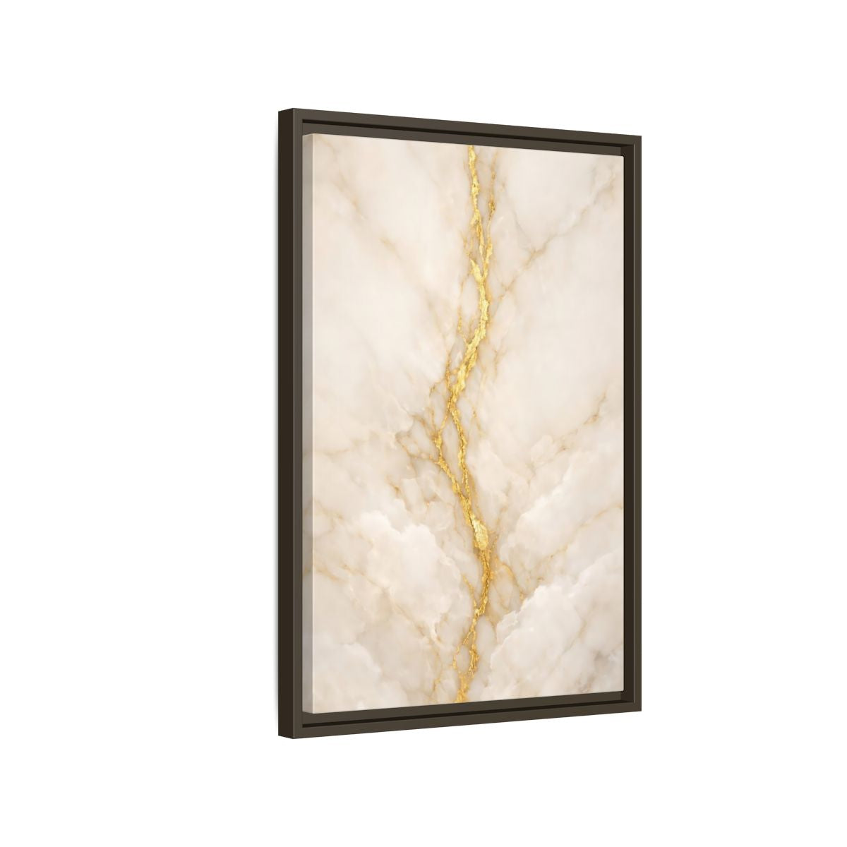 Side Mockup 2. Abstract Marble Texture Cream And Gold shown as stretched canvas wall art