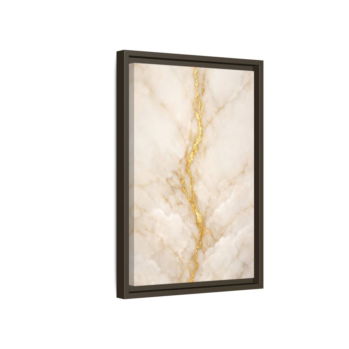 Side Mockup 5. Abstract Marble Texture Cream And Gold shown as stretched canvas wall art