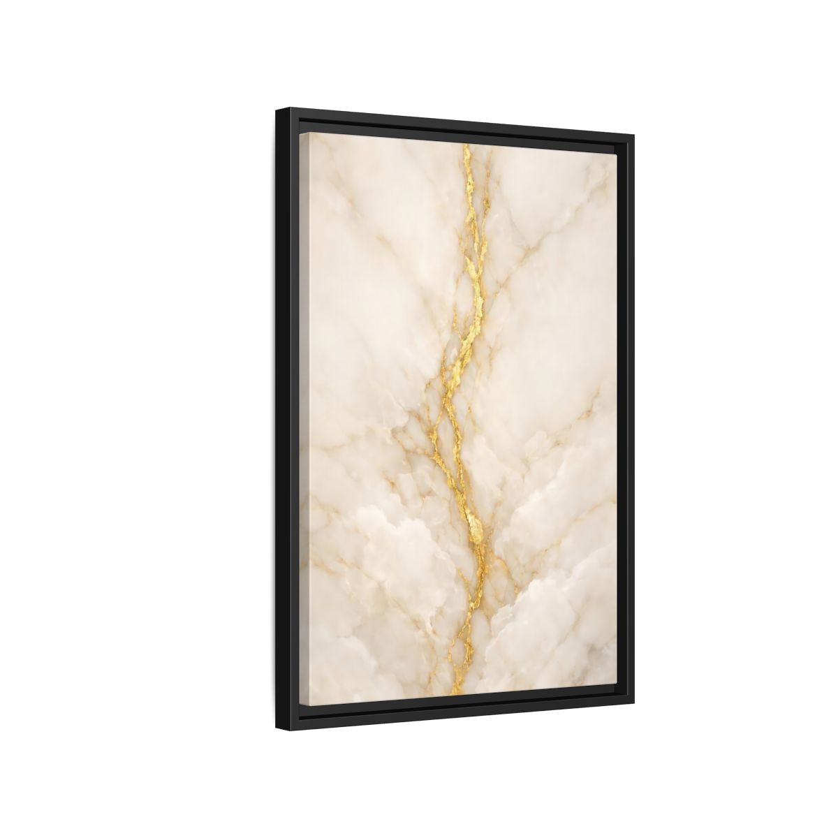 Side Mockup 3. Abstract Marble Texture Cream And Gold shown as stretched canvas wall art