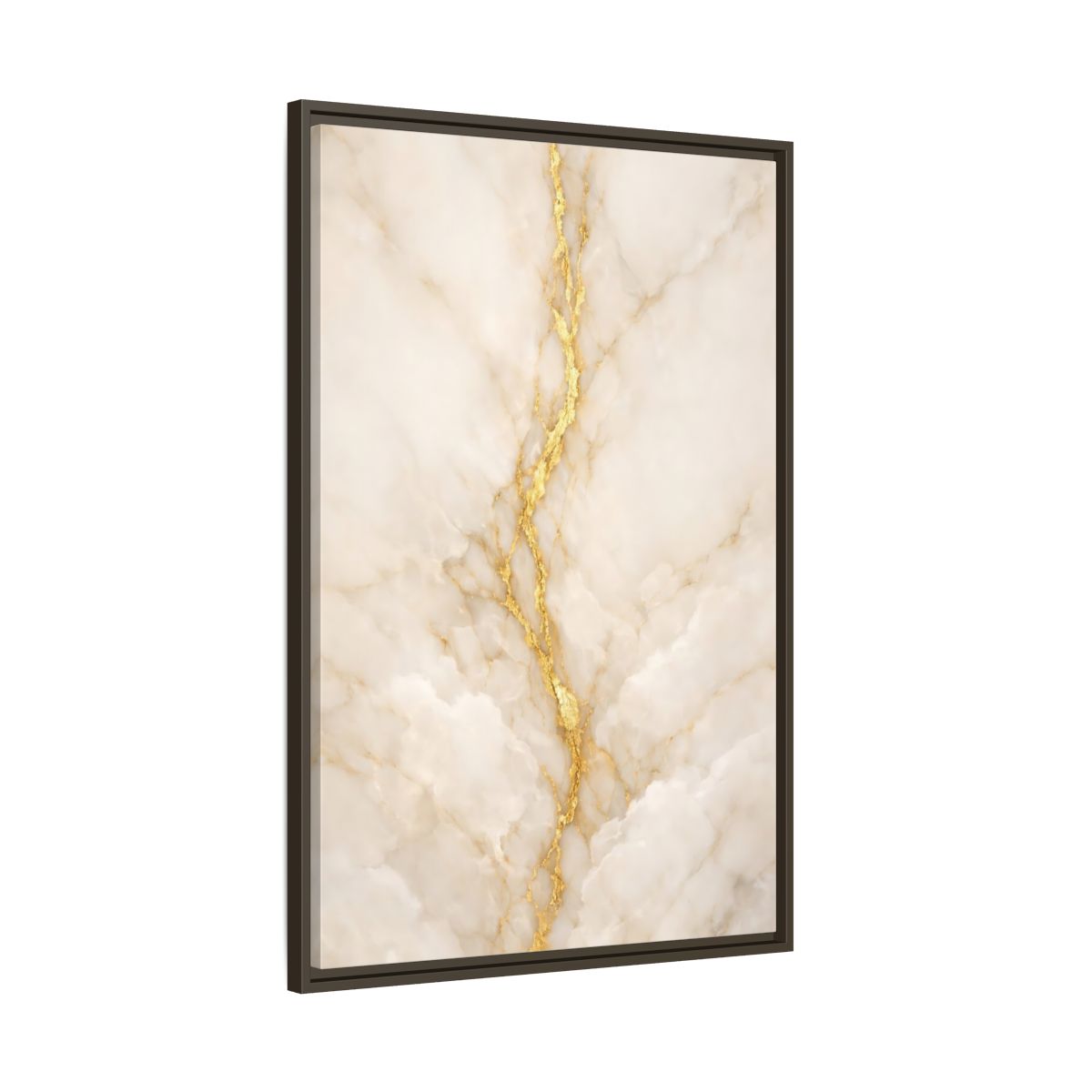 Side Mockup 10. Abstract Marble Texture Cream And Gold shown as stretched canvas wall art