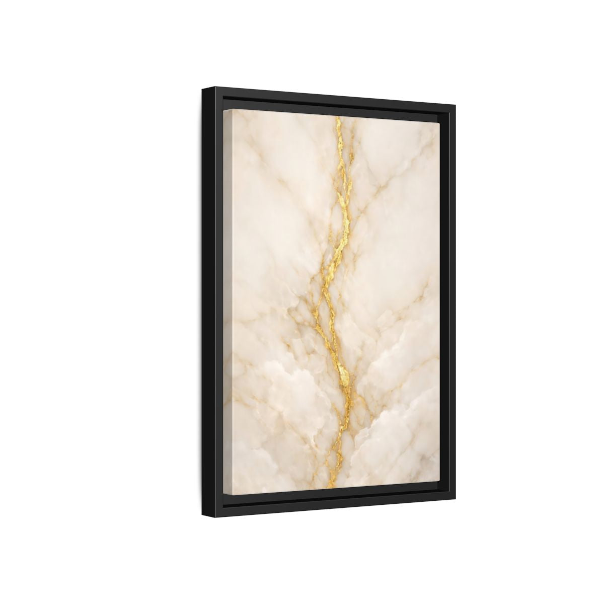 Side Mockup 6. Abstract Marble Texture Cream And Gold shown as stretched canvas wall art