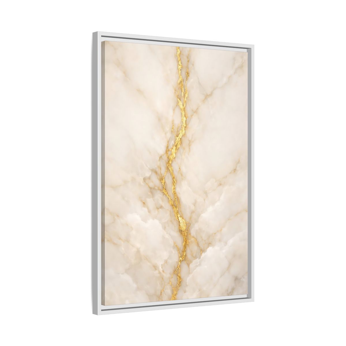 Side Mockup 11. Abstract Marble Texture Cream And Gold shown as stretched canvas wall art