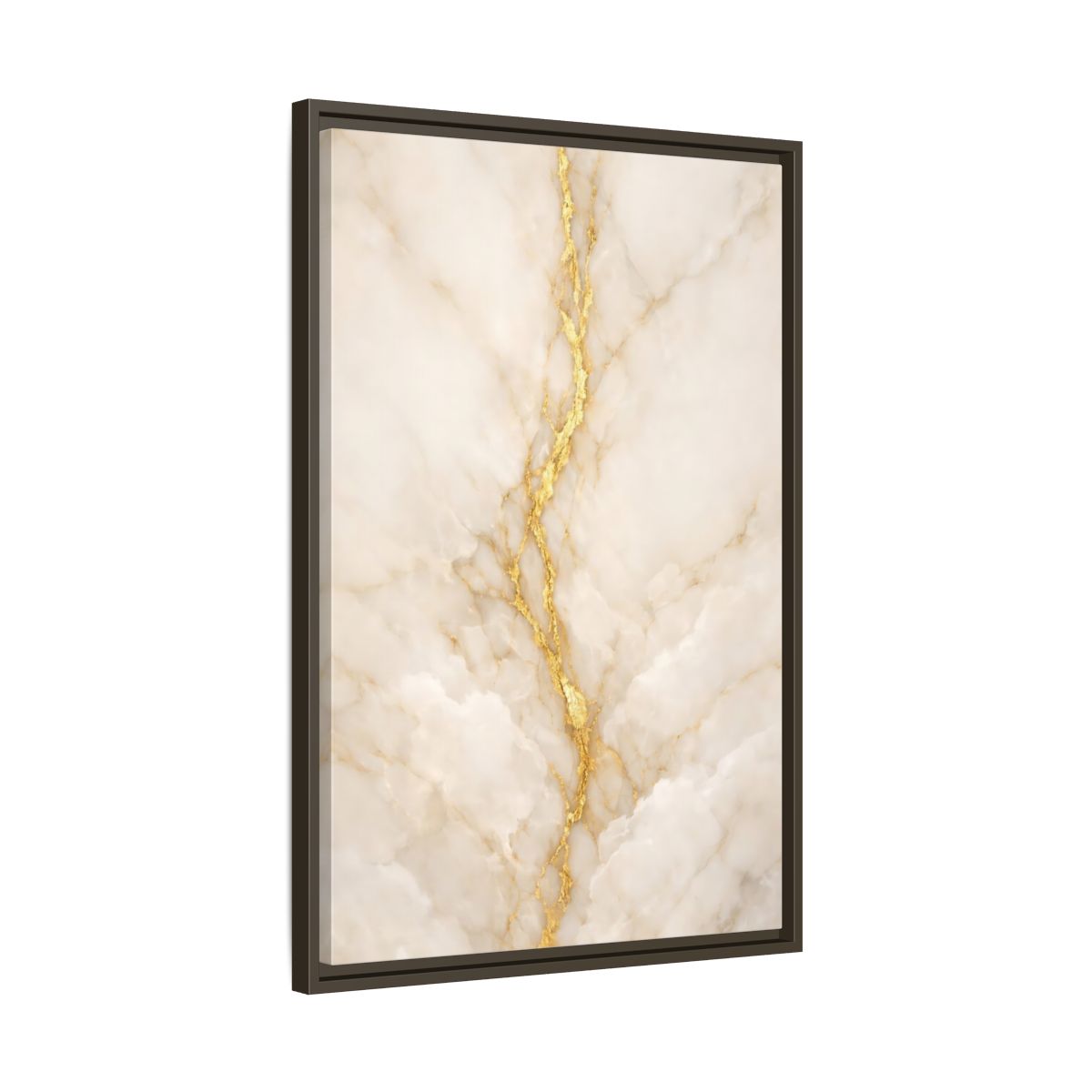 Side Mockup 12. Abstract Marble Texture Cream And Gold shown as stretched canvas wall art