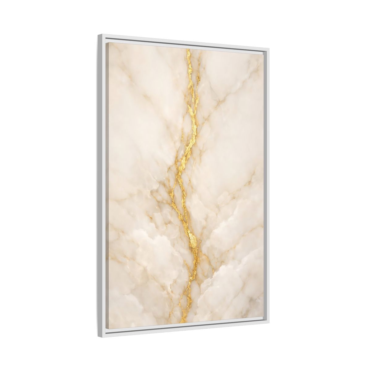 Side Mockup 9. Abstract Marble Texture Cream And Gold shown as stretched canvas wall art