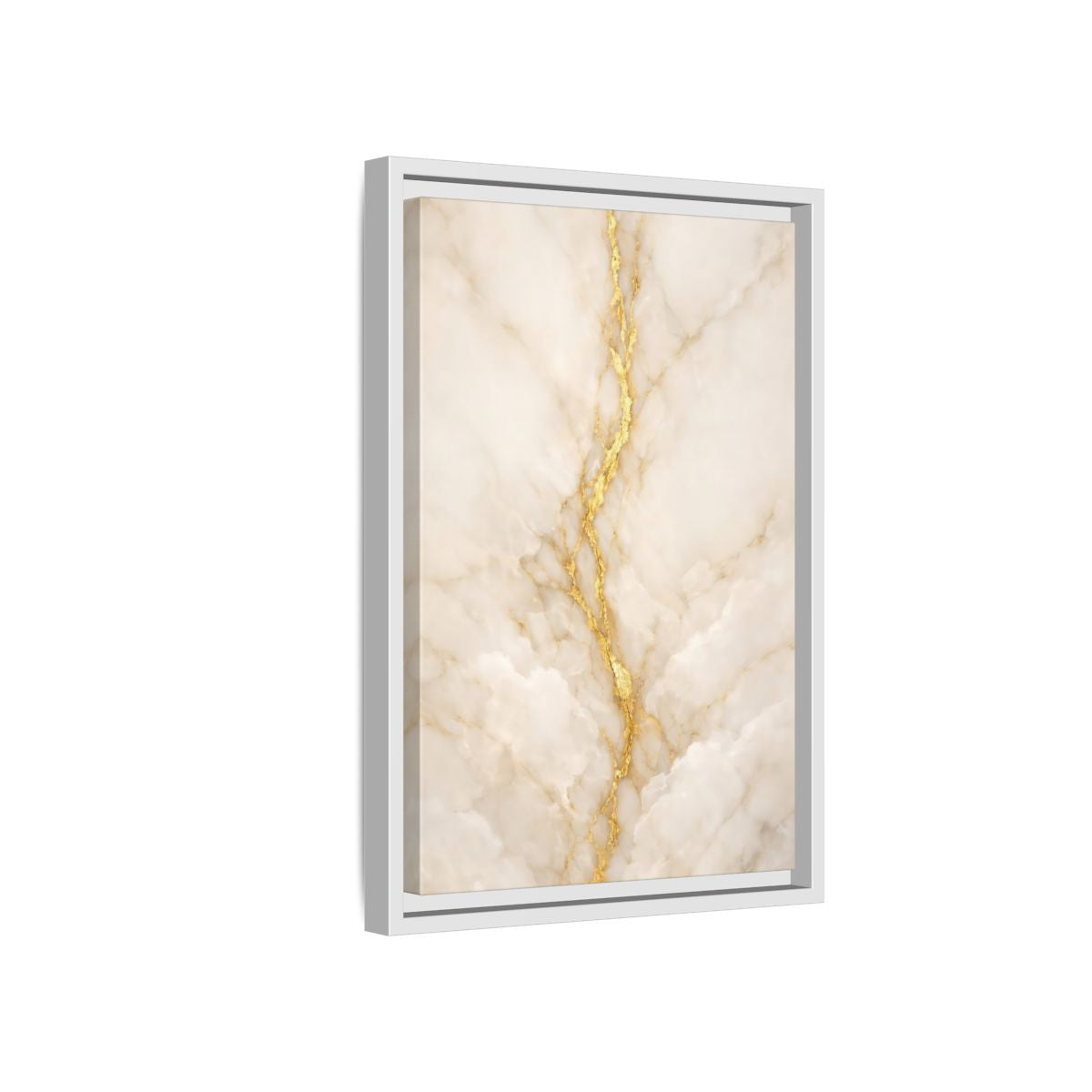 Side Mockup 4. Abstract Marble Texture Cream And Gold shown as stretched canvas wall art