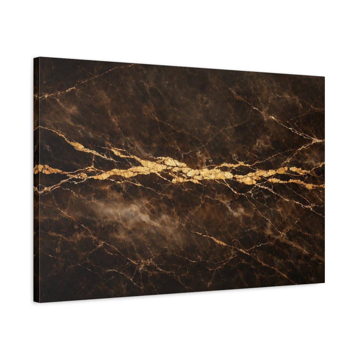 Side Mockup 2. Abstract Marble Texture Dark Gold Marble shown as stretched canvas wall art