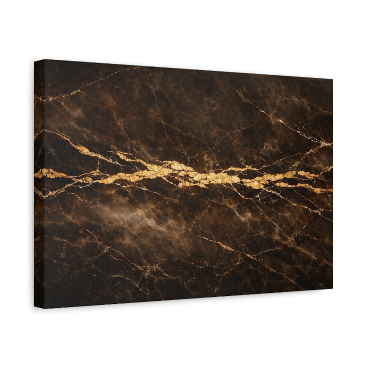 Side Mockup 4. Abstract Marble Texture Dark Gold Marble shown as stretched canvas wall art