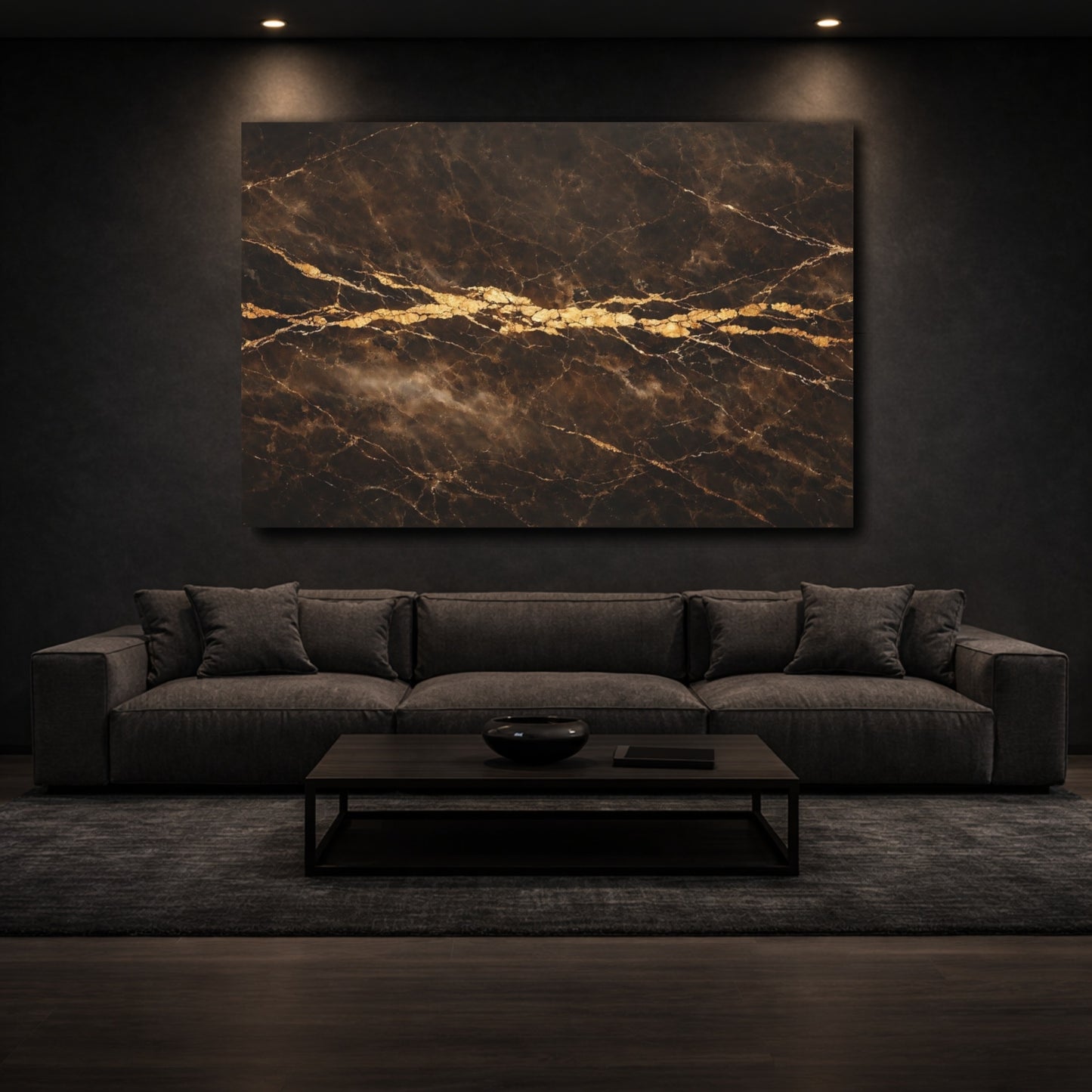 Mockup 2. Abstract Marble Texture Dark Gold Marble shown as stretched canvas wall art