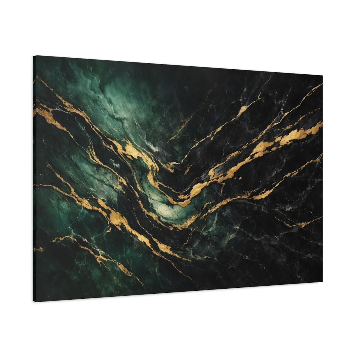 Main Mockup. Abstract Marble Texture Emerald Gold Marble shown as stretched canvas wall art
