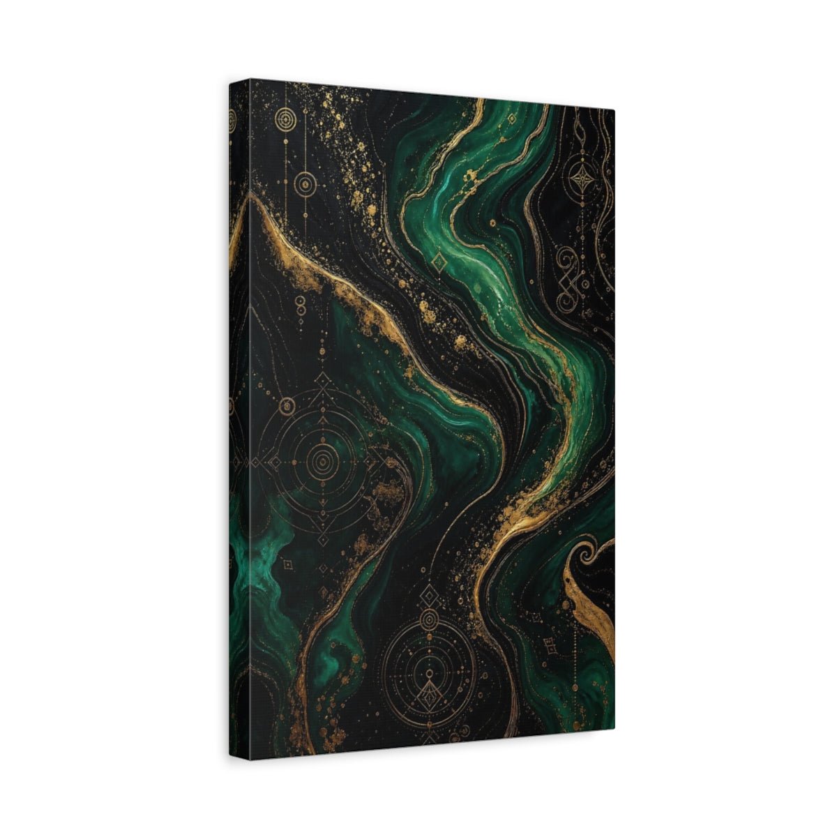 Abstract Marble Texture Emerald Green Gold Canvas Print – Living Room, Above Console Table - YesArtYes