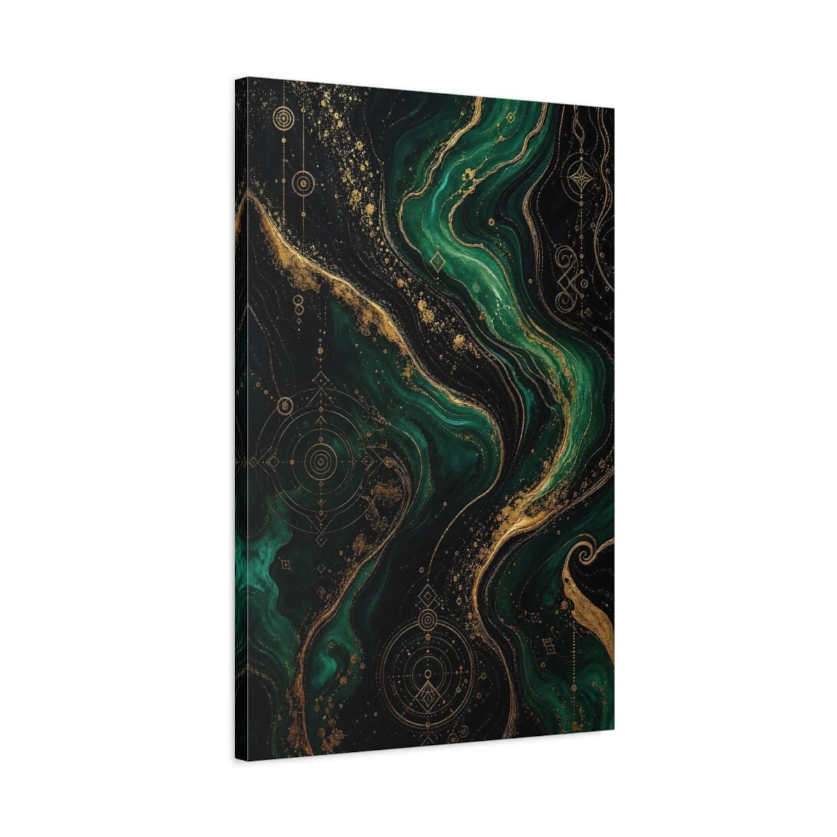 Abstract Marble Texture Emerald Green Gold Canvas Print – Living Room, Above Console Table - YesArtYes