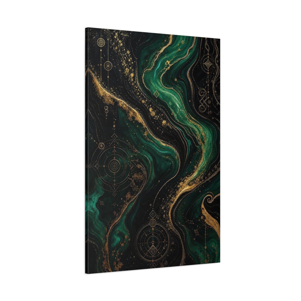 Abstract Marble Texture Emerald Green Gold Canvas Print – Living Room, Above Console Table - YesArtYes