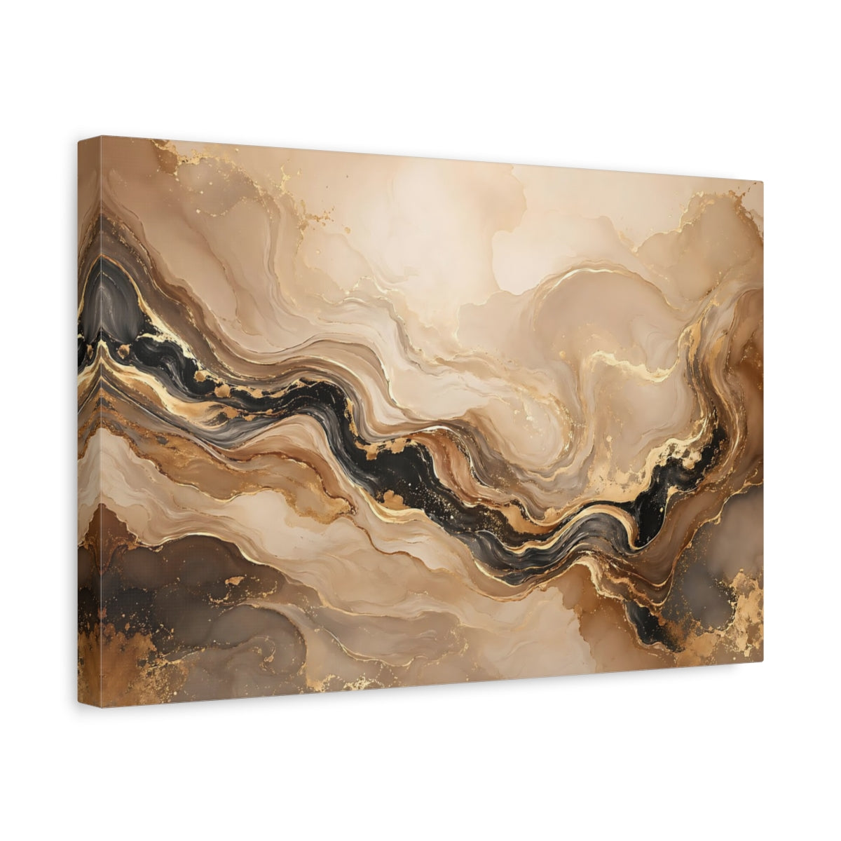 Side Mockup 4. Abstract Marble Texture Gold And Black Marble shown as stretched canvas wall art