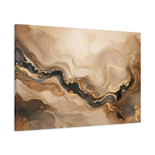 Main Mockup. Abstract Marble Texture Gold And Black Marble shown as stretched canvas wall art