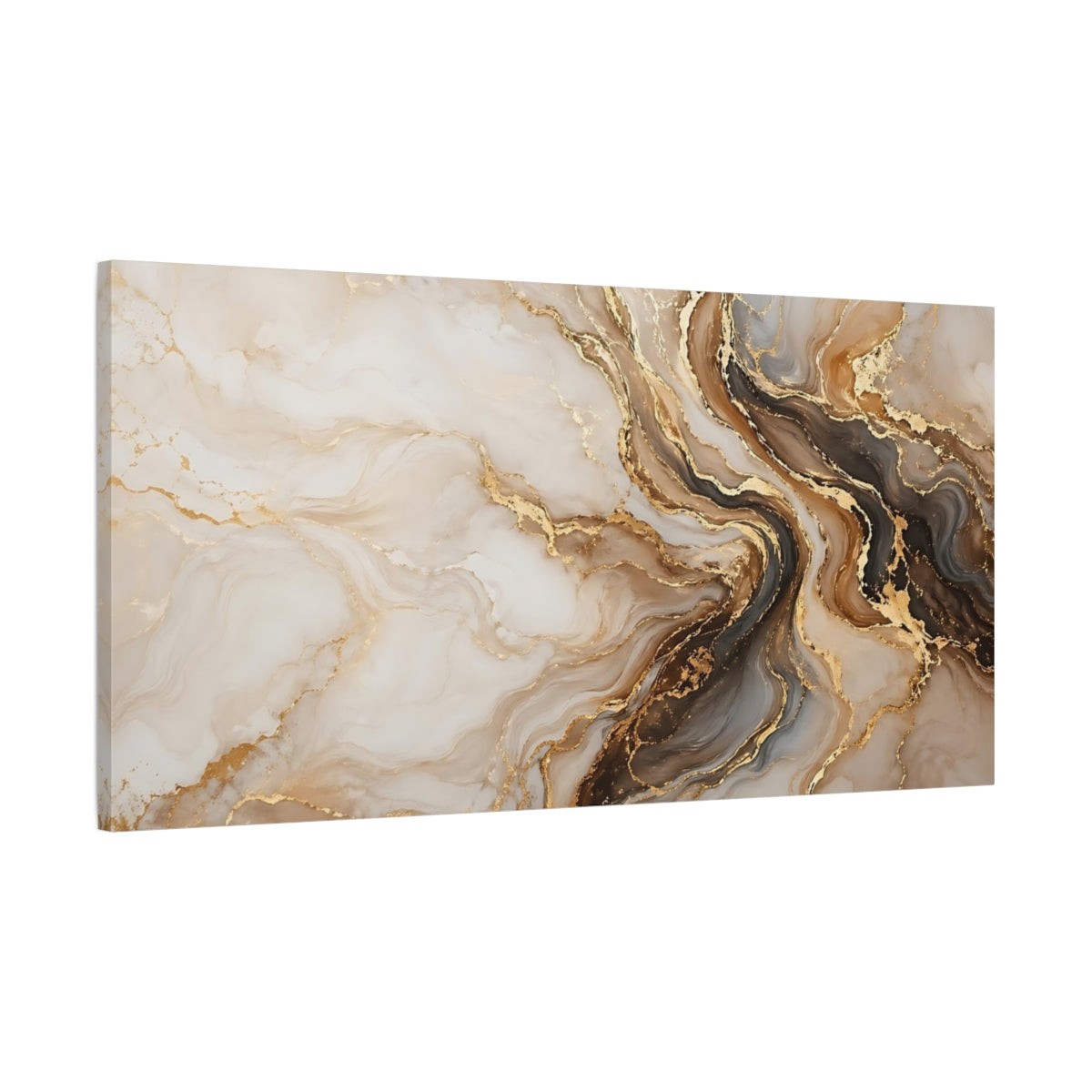 Main Mockup. Abstract Marble Texture Gold And Brown Abstract shown as stretched canvas wall art