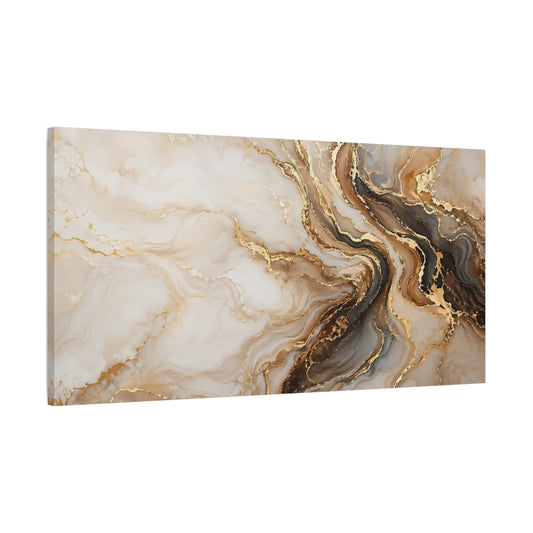 Main Mockup. Abstract Marble Texture Gold And Brown Abstract shown as stretched canvas wall art