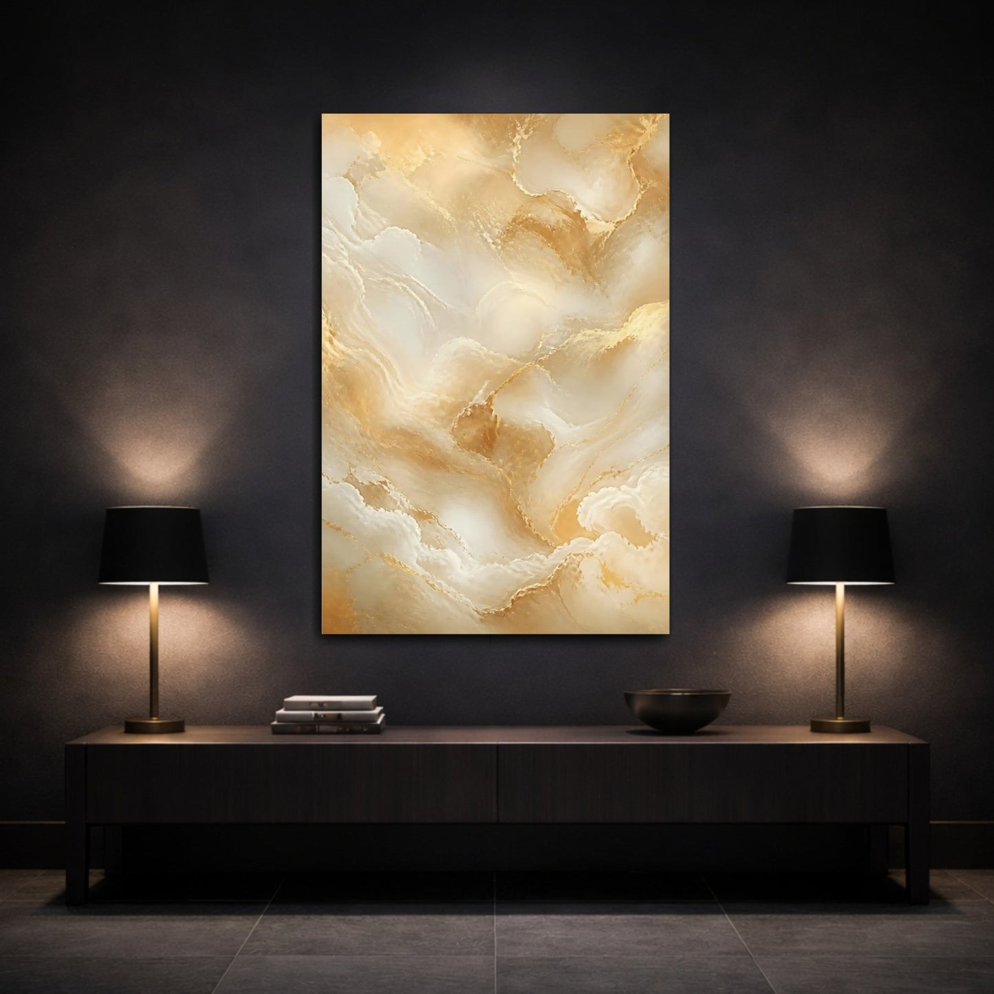 Abstract Marble Texture Gold And Cream Canvas Wall Art Print – Living Room, Above Console Table - YesArtYes