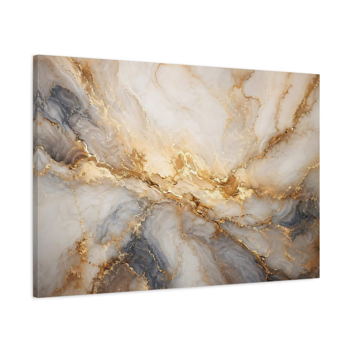 Main Mockup. Abstract Marble Texture Gold And Gray shown as stretched canvas wall art