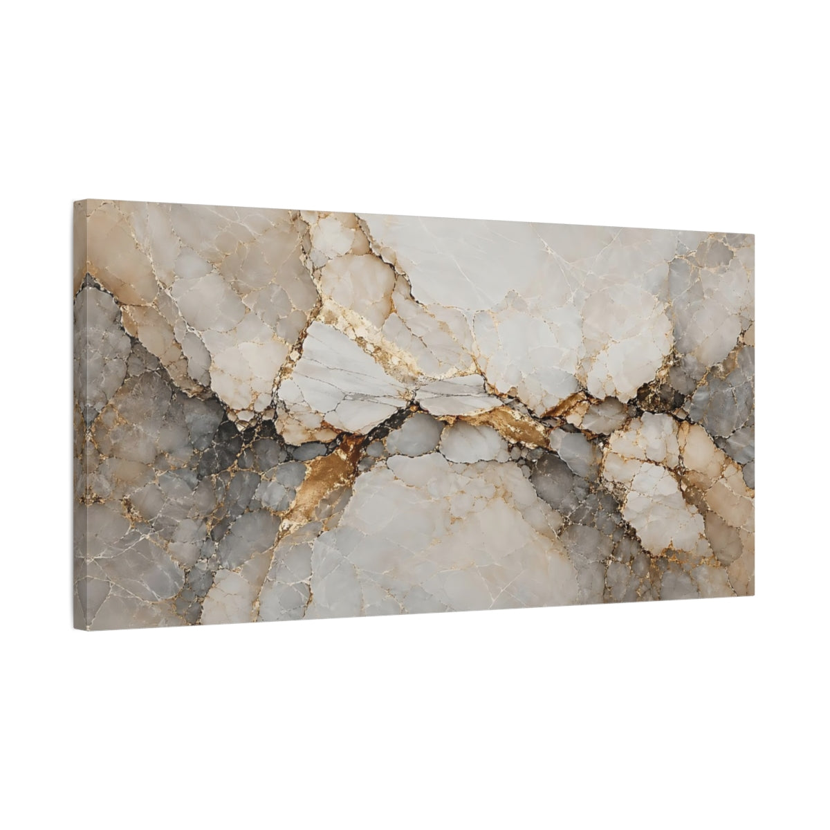 Side Mockup 1. Abstract Marble Texture Gold And Gray shown as stretched canvas wall art