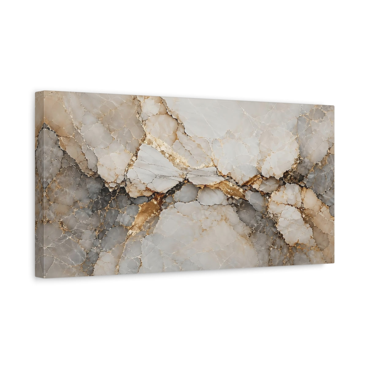 Side Mockup 3. Abstract Marble Texture Gold And Gray shown as stretched canvas wall art