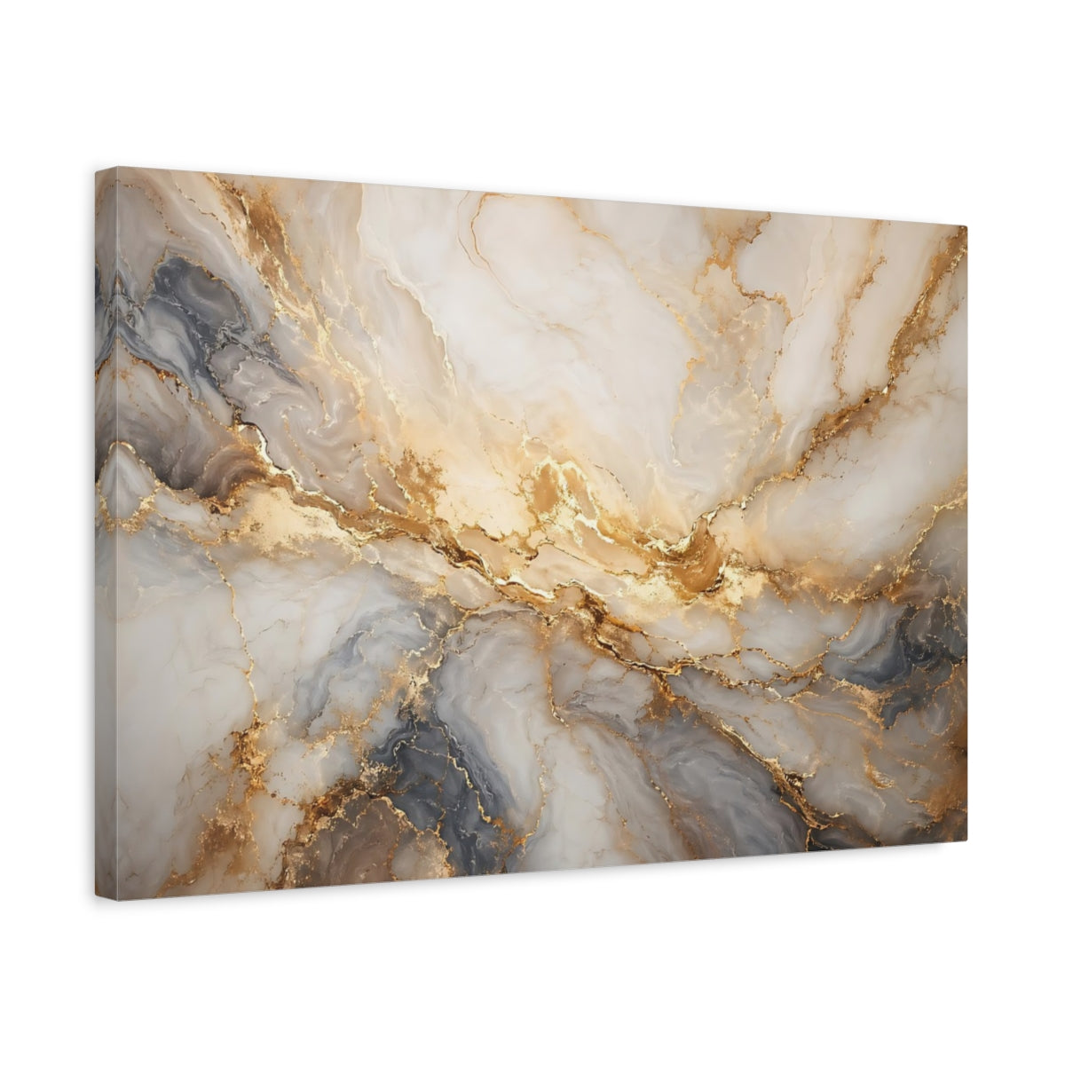Side Mockup 3. Abstract Marble Texture Gold And Gray shown as stretched canvas wall art