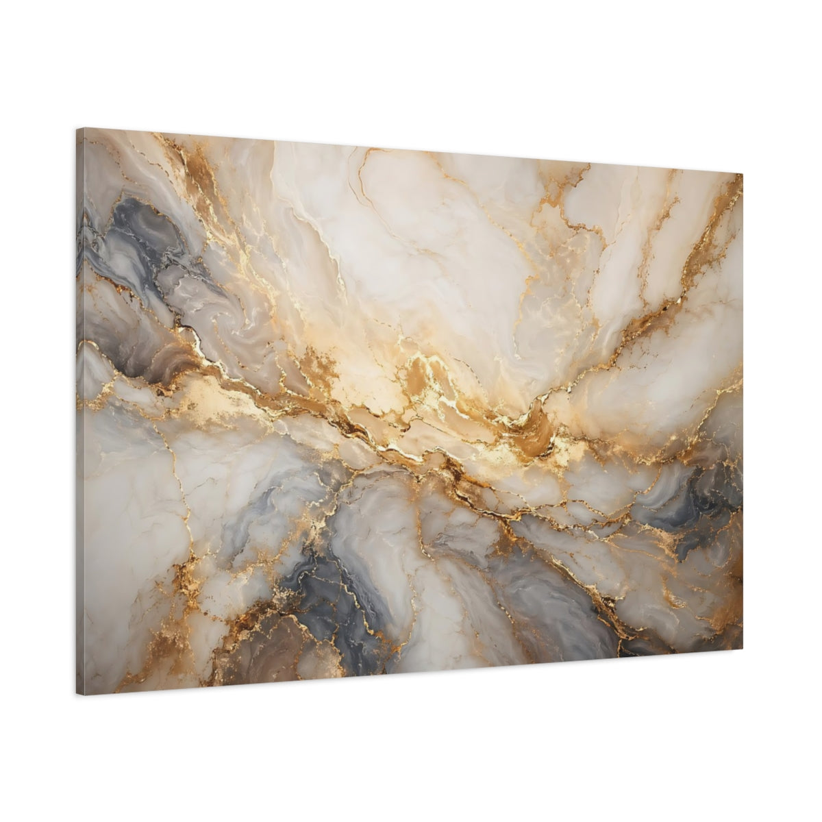 Side Mockup 1. Abstract Marble Texture Gold And Gray shown as stretched canvas wall art