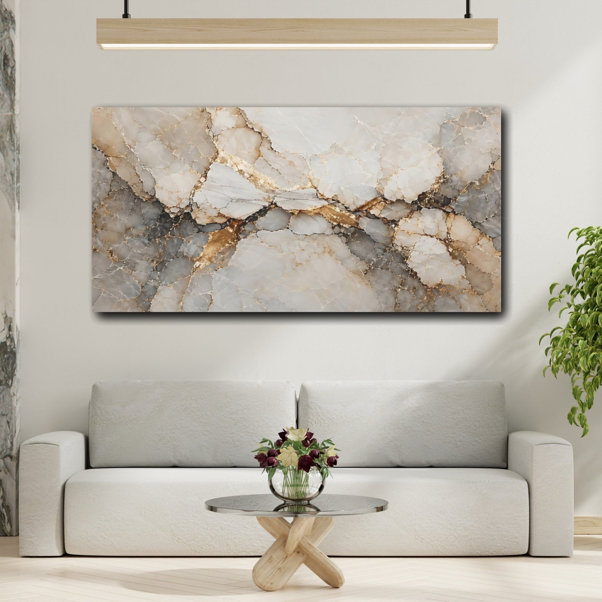 Mockup 4. Abstract Marble Texture Gold And Gray shown as stretched canvas wall art