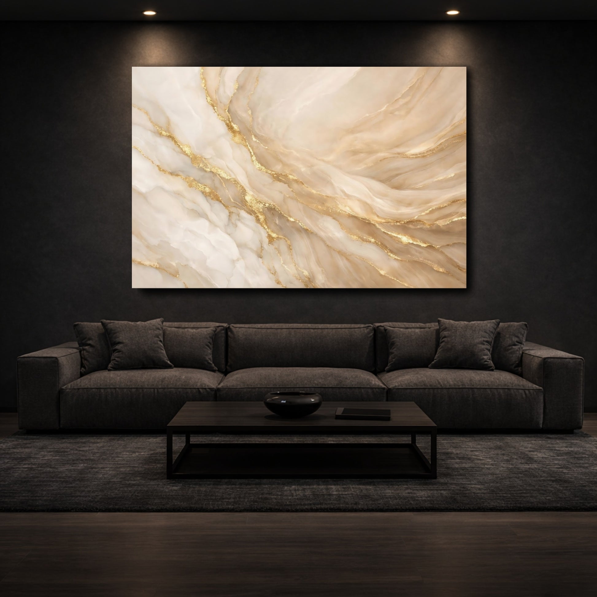Mockup 2. Abstract Marble Texture Gold Marble Abstract shown as stretched canvas wall art
