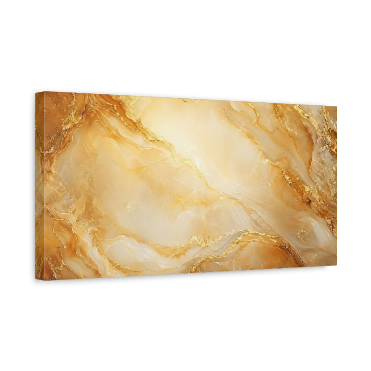 Side Mockup 3. Abstract Marble Texture Golden Marble shown as stretched canvas wall art