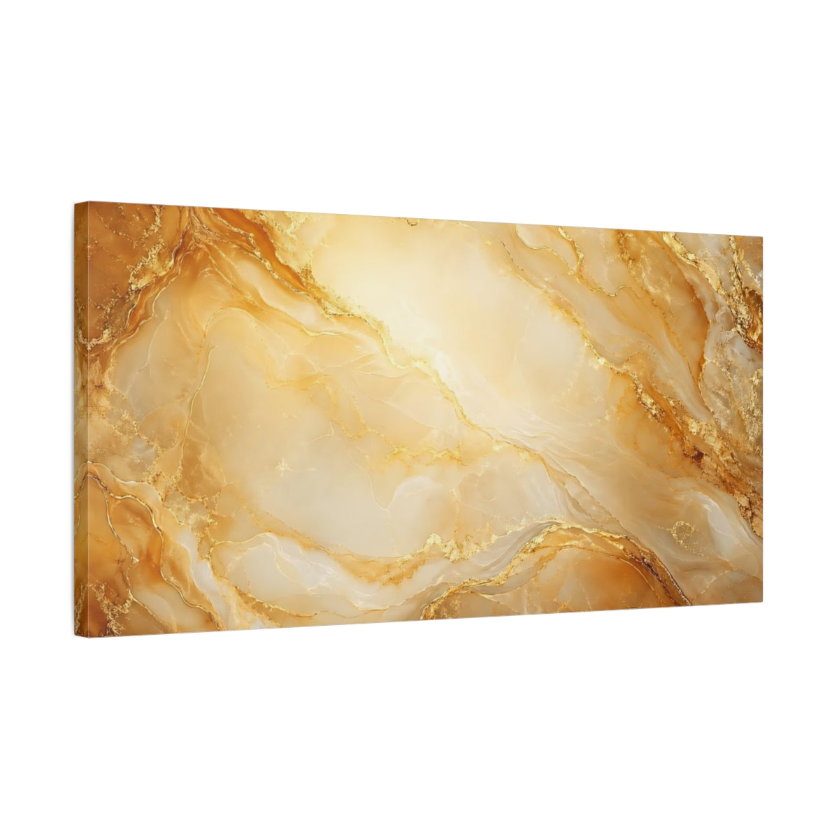 Side Mockup 1. Abstract Marble Texture Golden Marble shown as stretched canvas wall art