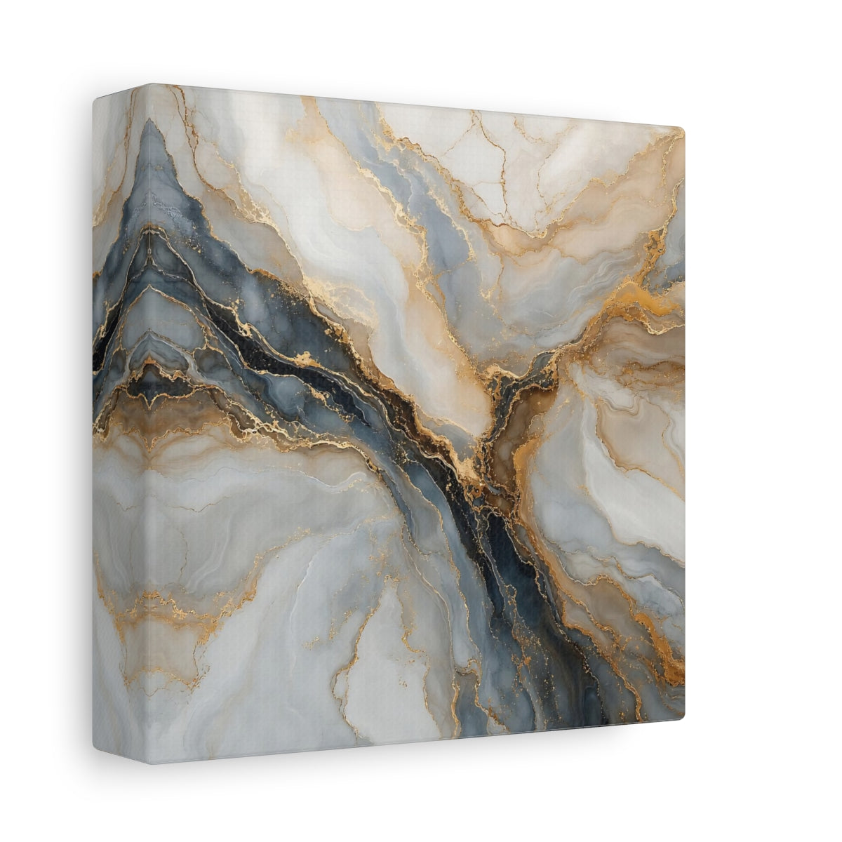 Side Mockup 2. Abstract Marble Texture Gray Gold Marble shown as stretched canvas wall art