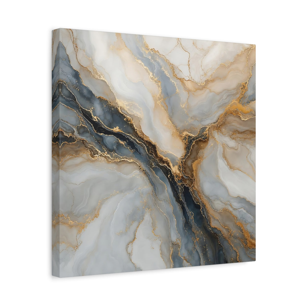 Side Mockup 6. Abstract Marble Texture Gray Gold Marble shown as stretched canvas wall art