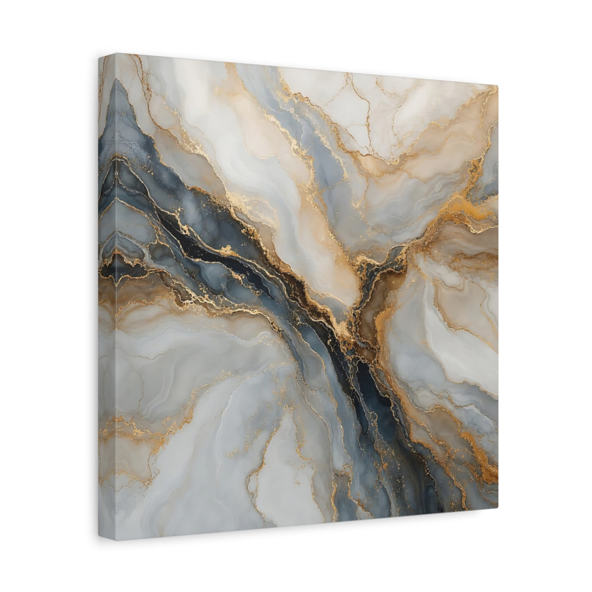 Side Mockup 7. Abstract Marble Texture Gray Gold Marble shown as stretched canvas wall art