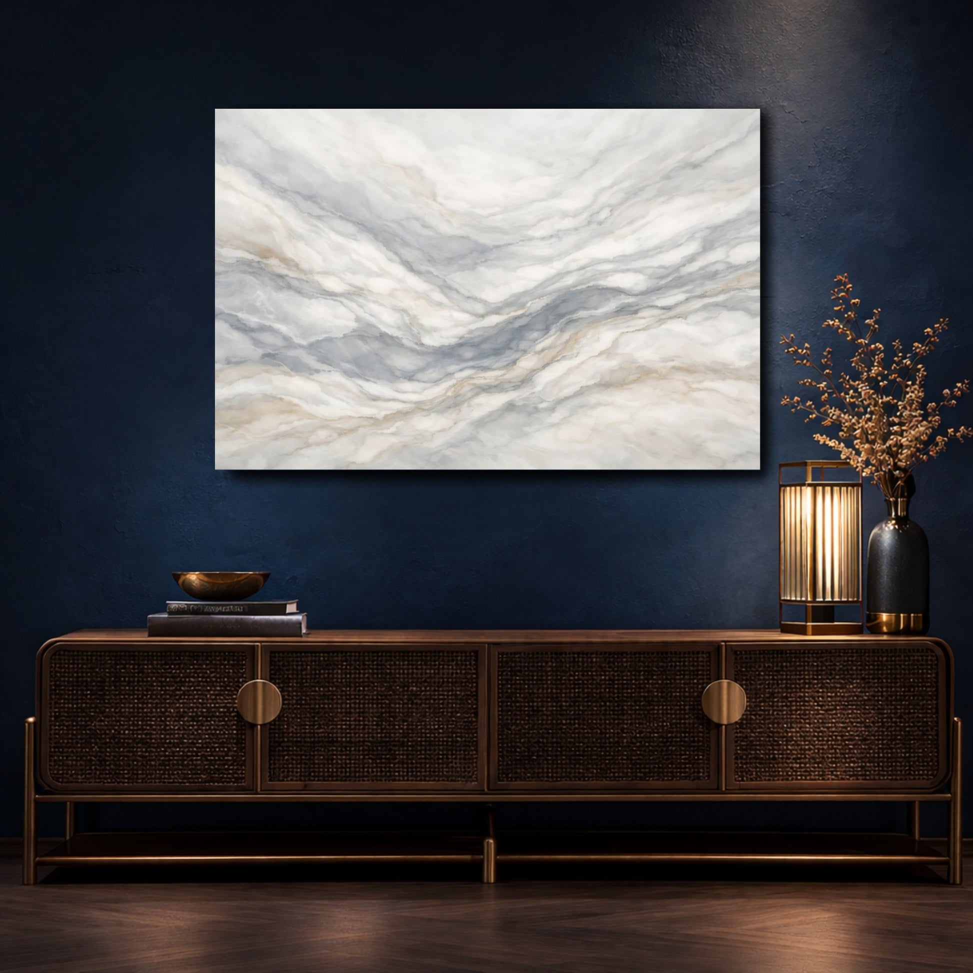 Mockup 4. Abstract Marble Texture Gray Gold Marble shown as stretched canvas wall art