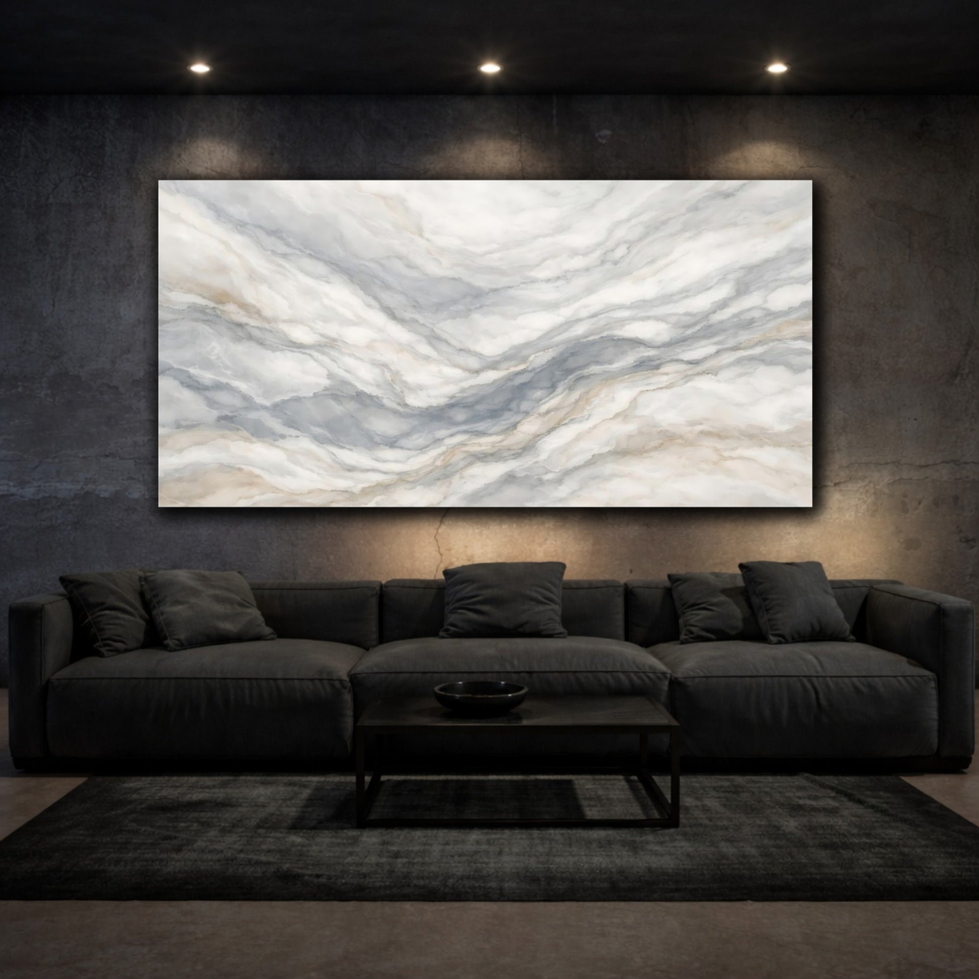 Mockup 2. Abstract Marble Texture Gray Marble Pattern shown as stretched canvas wall art