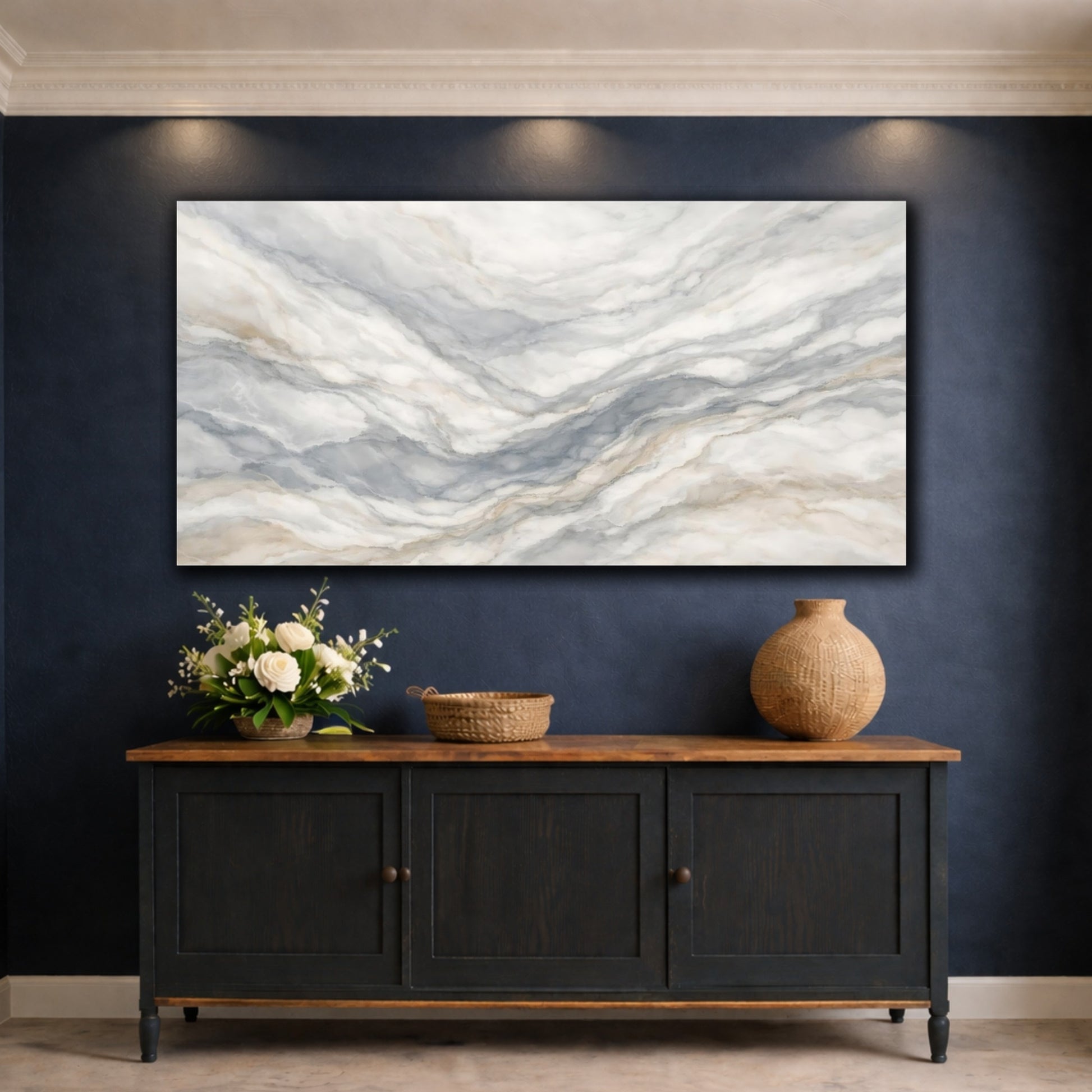 Mockup 4. Abstract Marble Texture Gray Marble Pattern shown as stretched canvas wall art
