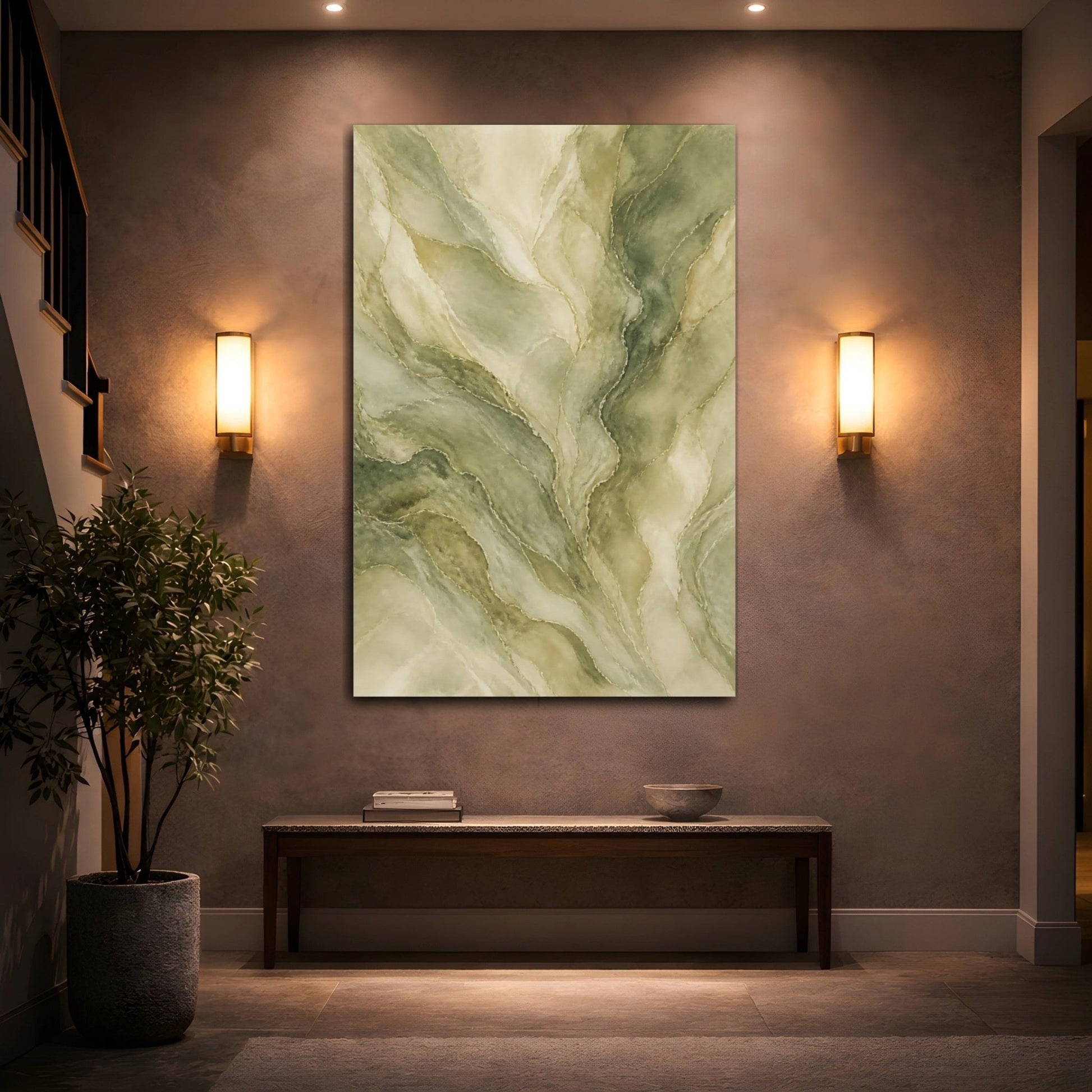 Abstract Marble Texture Green Canvas Print – Living Room, Above Sofa - YesArtYes