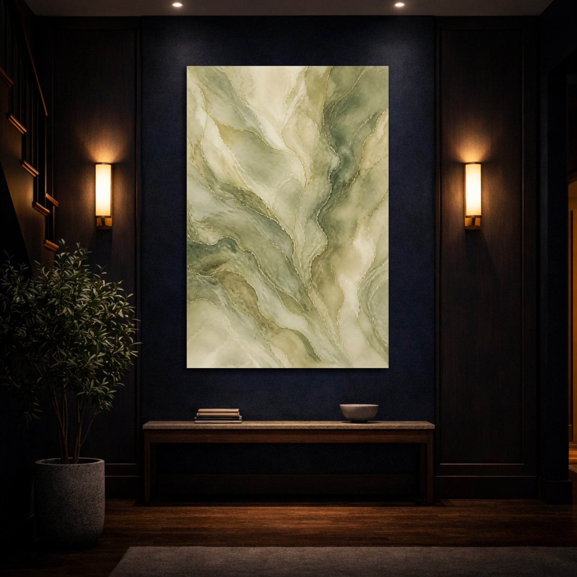Abstract Marble Texture Green Canvas Print – Living Room, Above Sofa - YesArtYes
