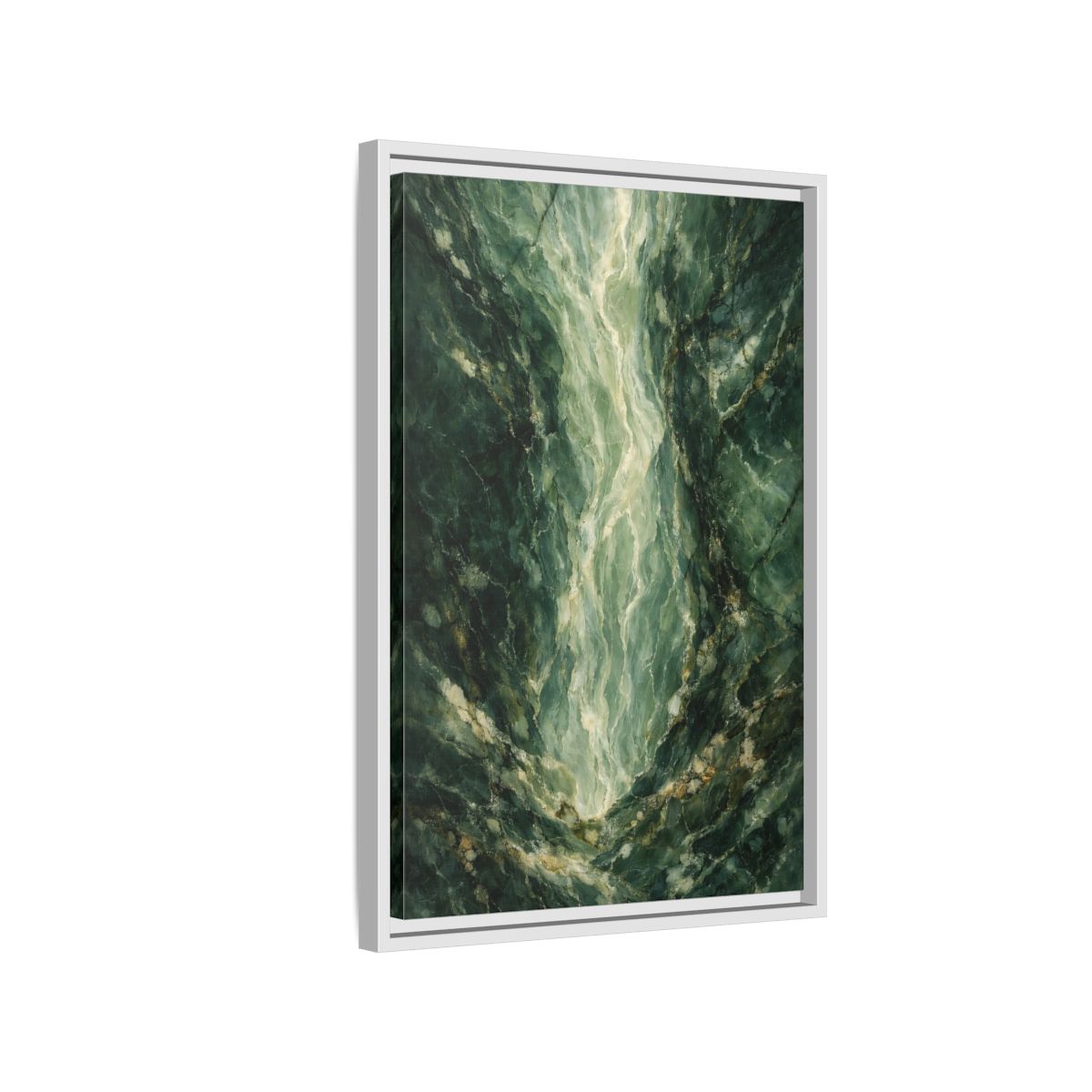 Side Mockup 1. Abstract Marble Texture Green Marble shown as stretched canvas wall art