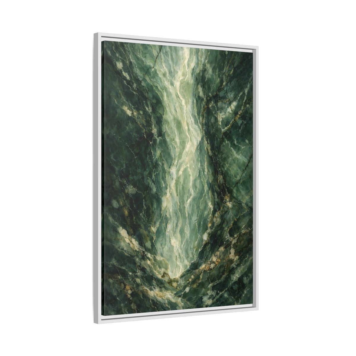 Side Mockup 9. Abstract Marble Texture Green Marble shown as stretched canvas wall art