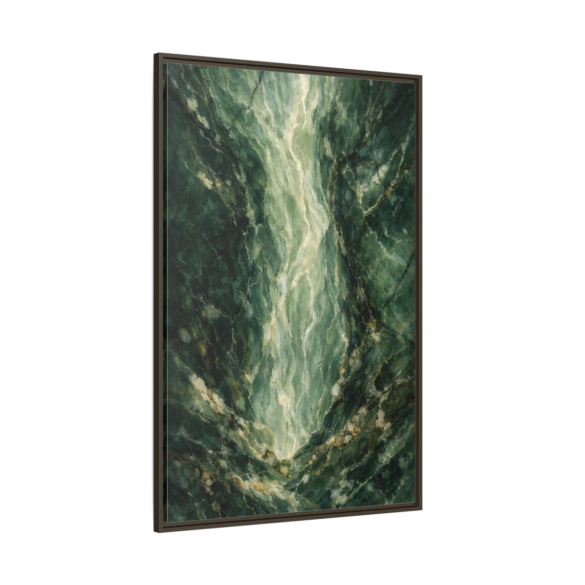 Side Mockup 8. Abstract Marble Texture Green Marble shown as stretched canvas wall art