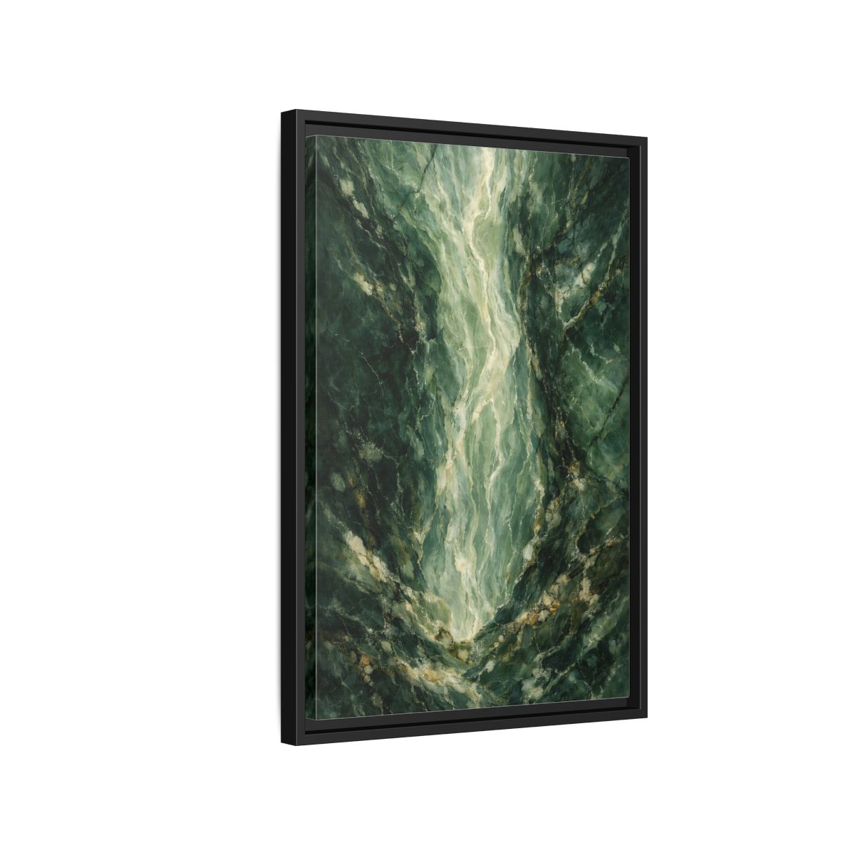 Side Mockup 3. Abstract Marble Texture Green Marble shown as stretched canvas wall art