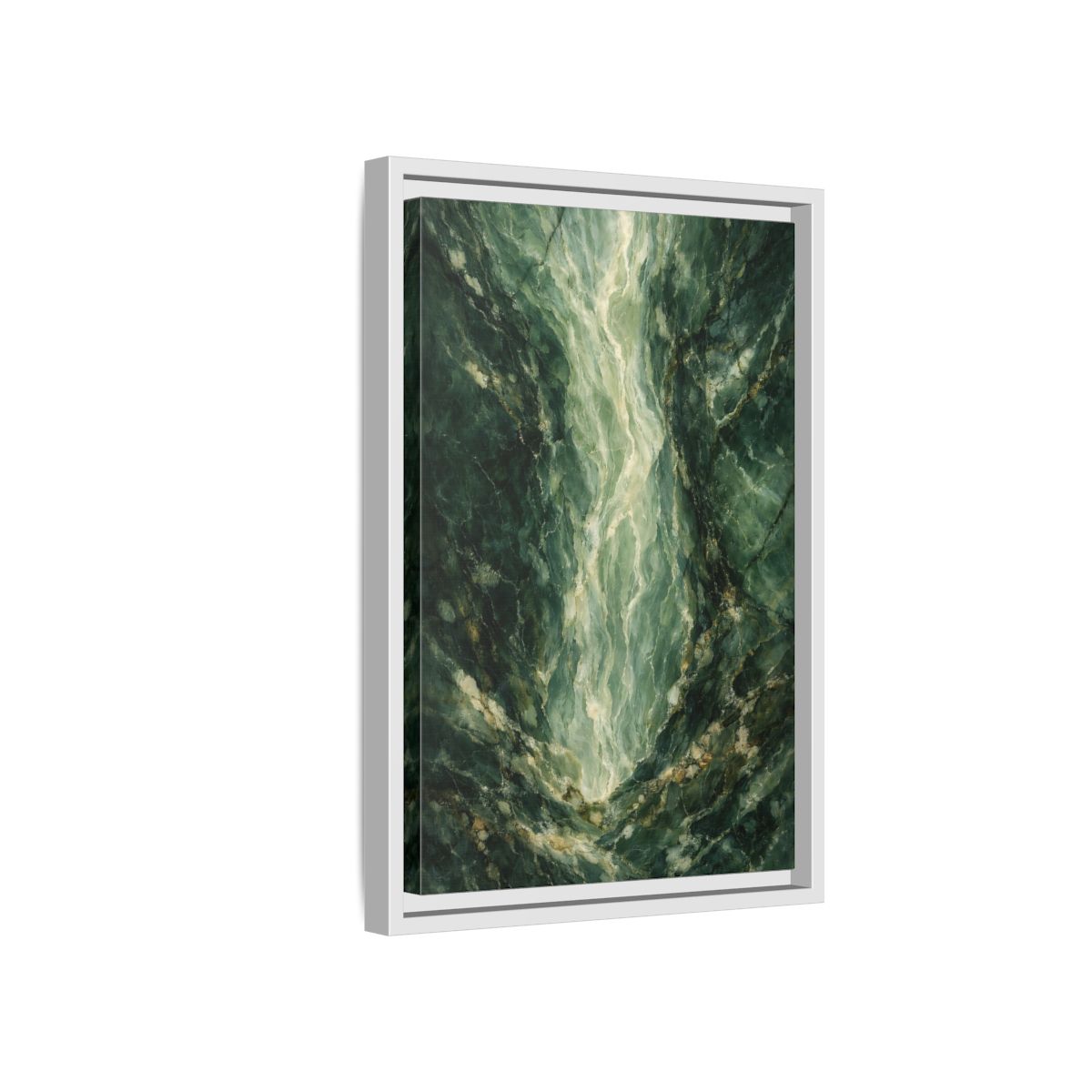 Side Mockup 4. Abstract Marble Texture Green Marble shown as stretched canvas wall art