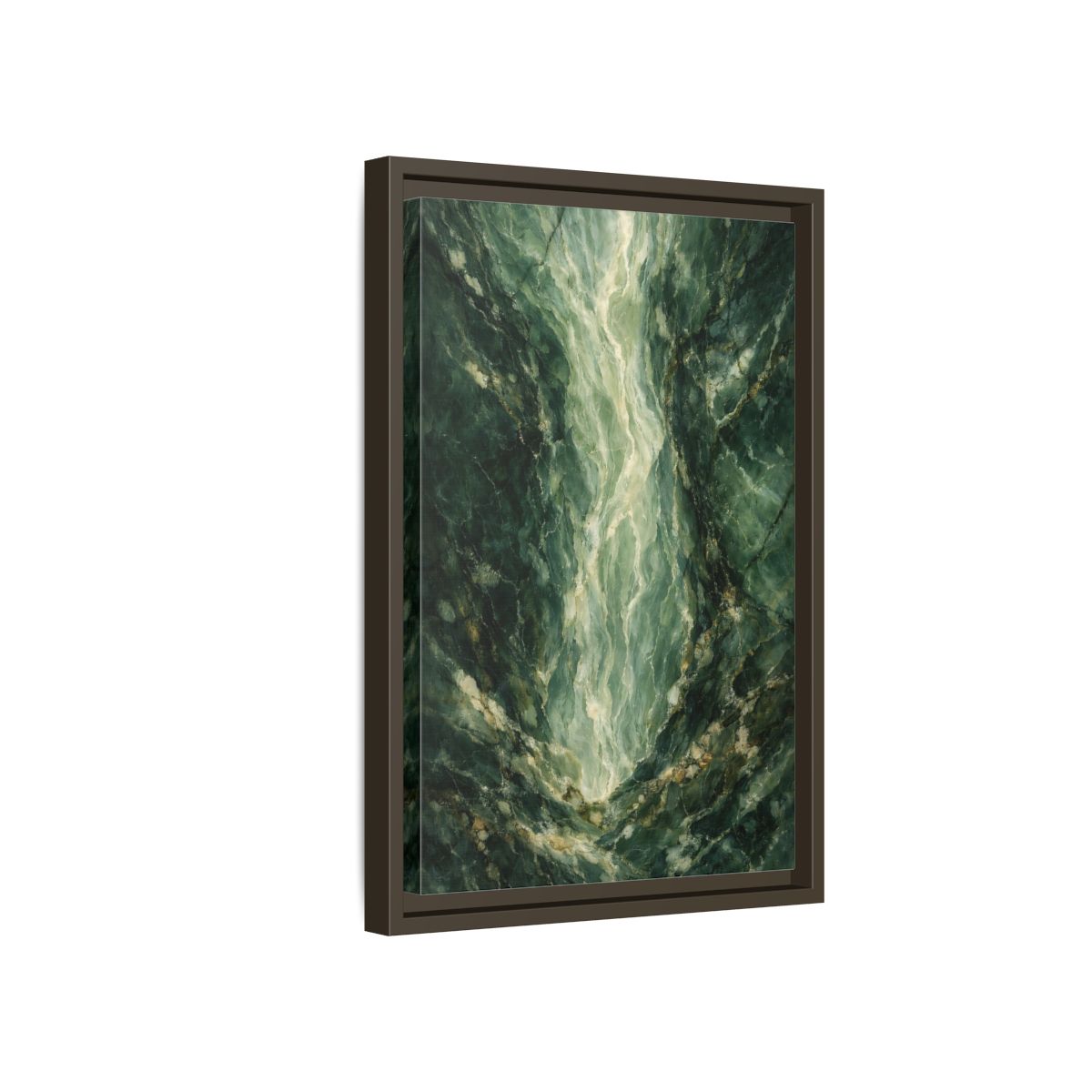 Side Mockup 5. Abstract Marble Texture Green Marble shown as stretched canvas wall art