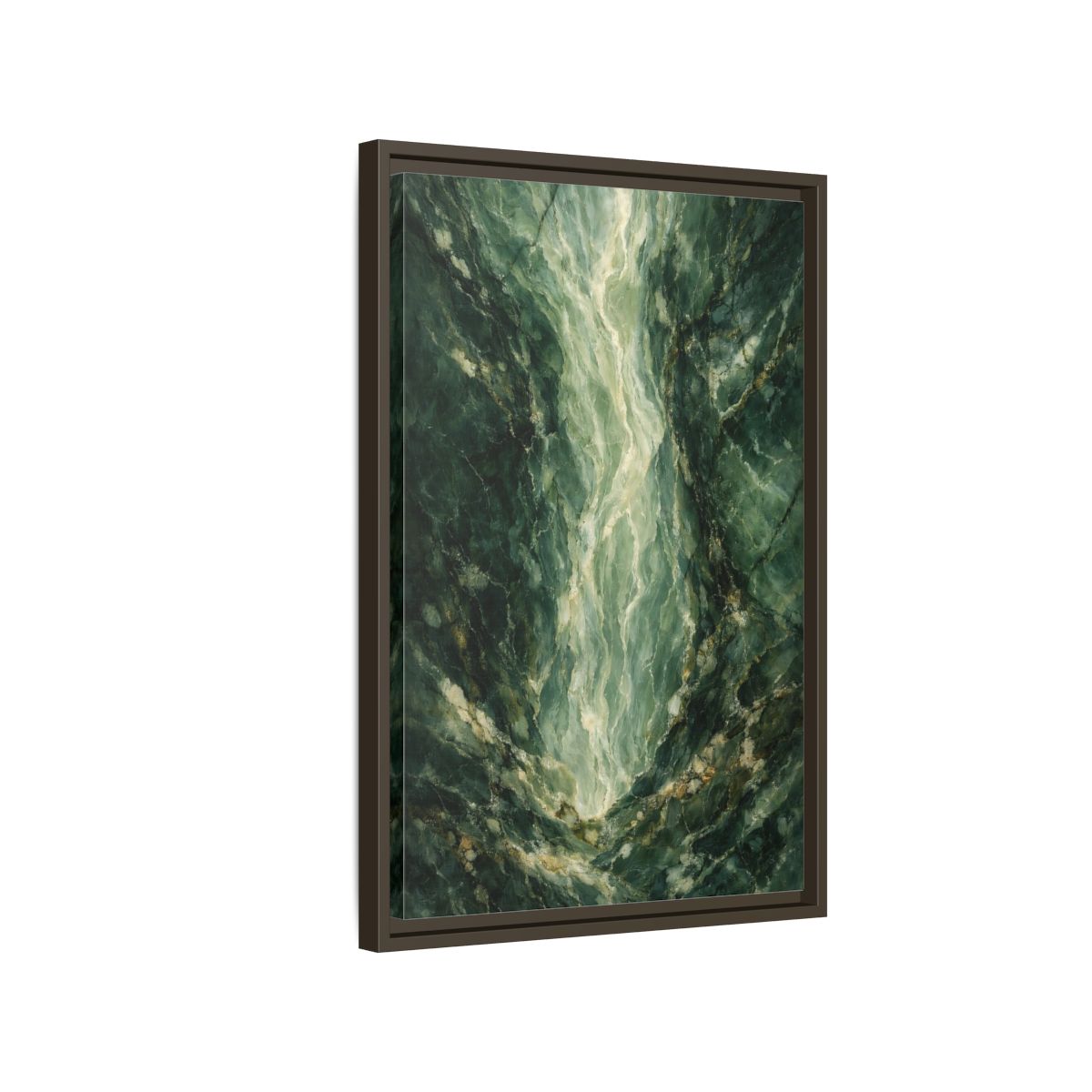 Side Mockup 2. Abstract Marble Texture Green Marble shown as stretched canvas wall art